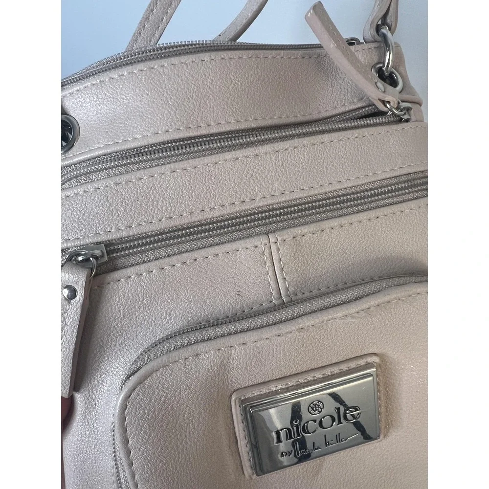 Nicole by‎ Nicole Miller Crossbody Bag Womens Beige Faux Leather Organizer Small
